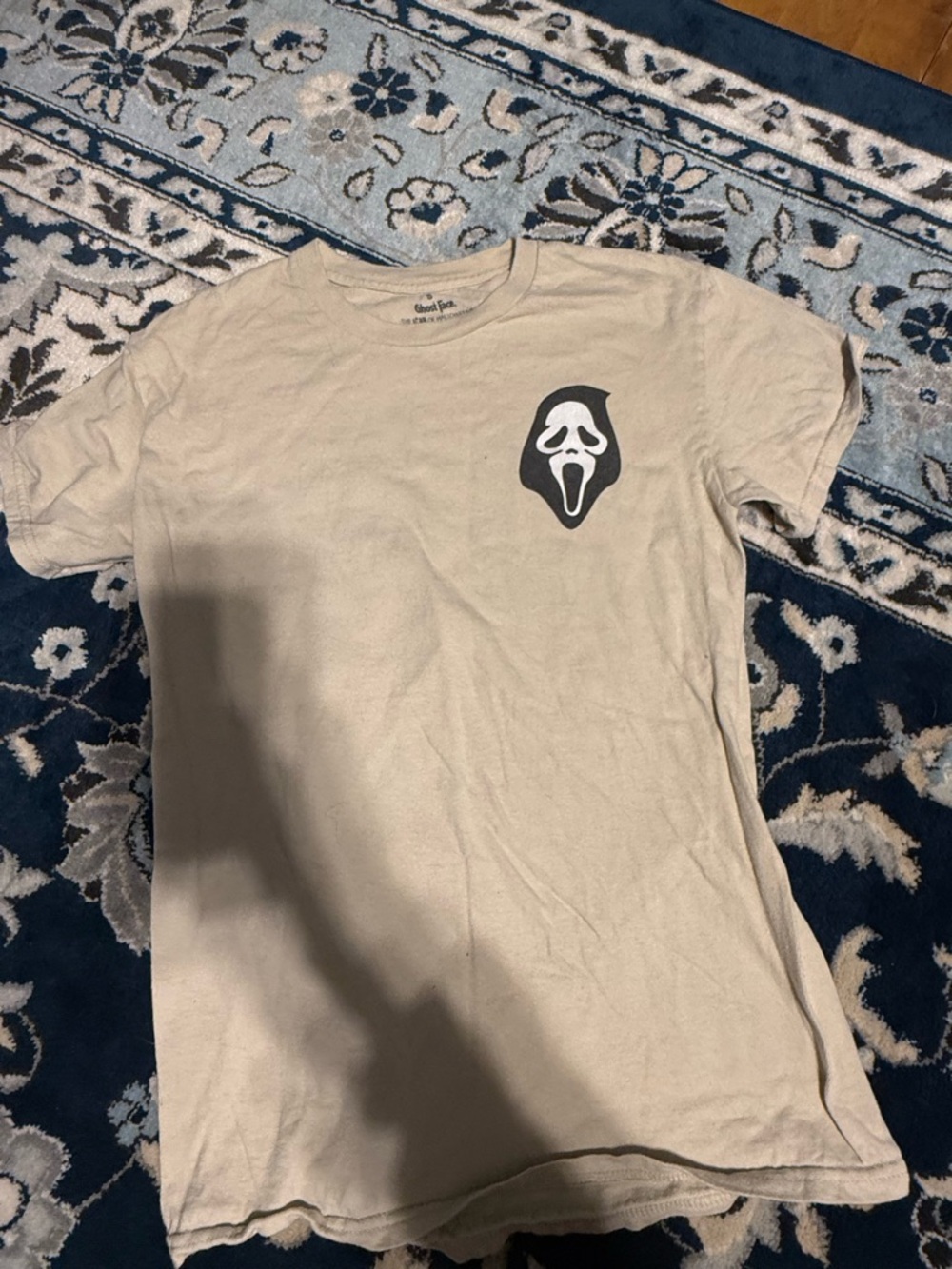 Beige Graphic Tee with Scream Mask Logo